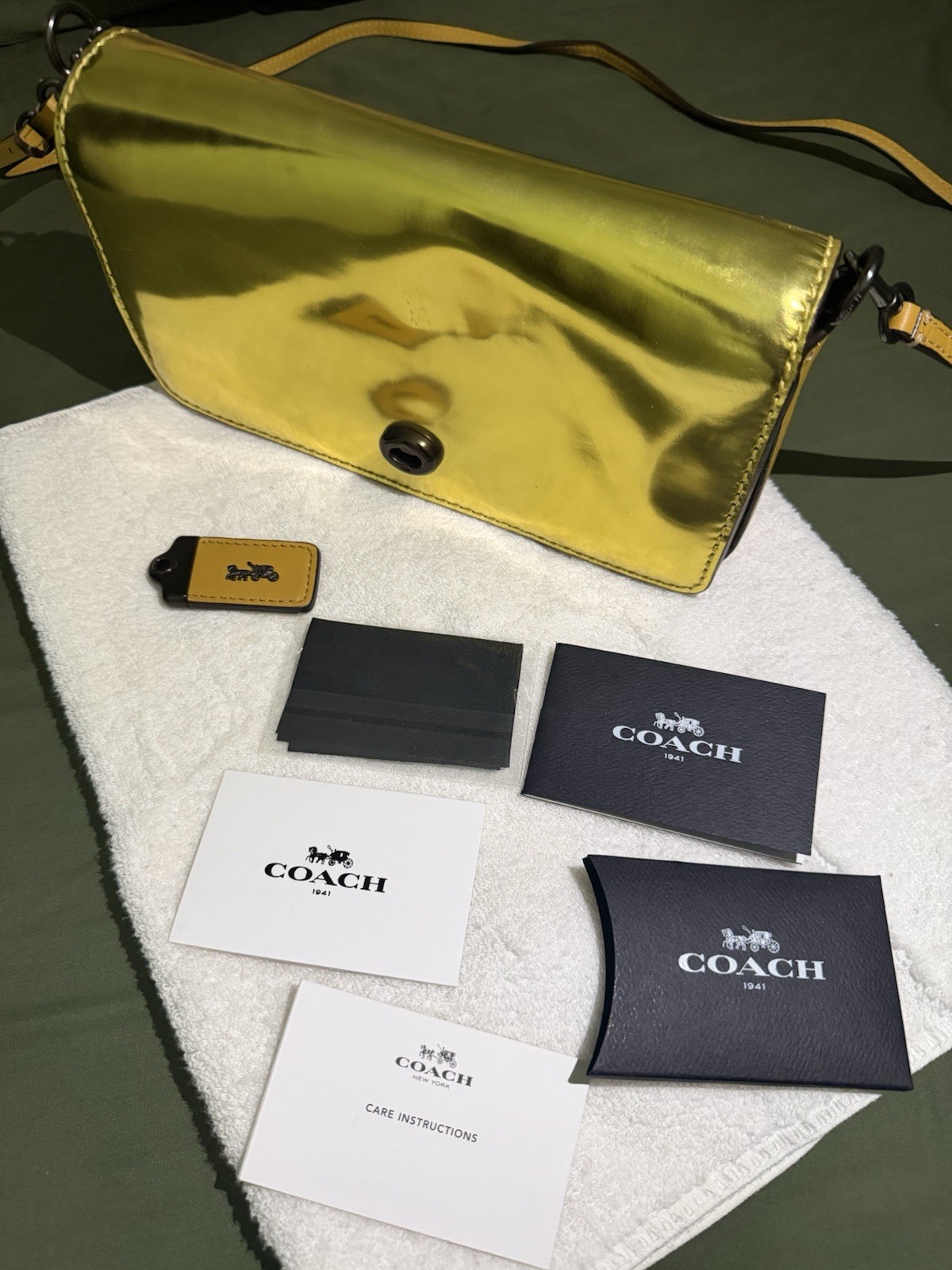 Coach 1941 Yellow Shoulder Bag Logo Accents with Brand Card & Care Instructions