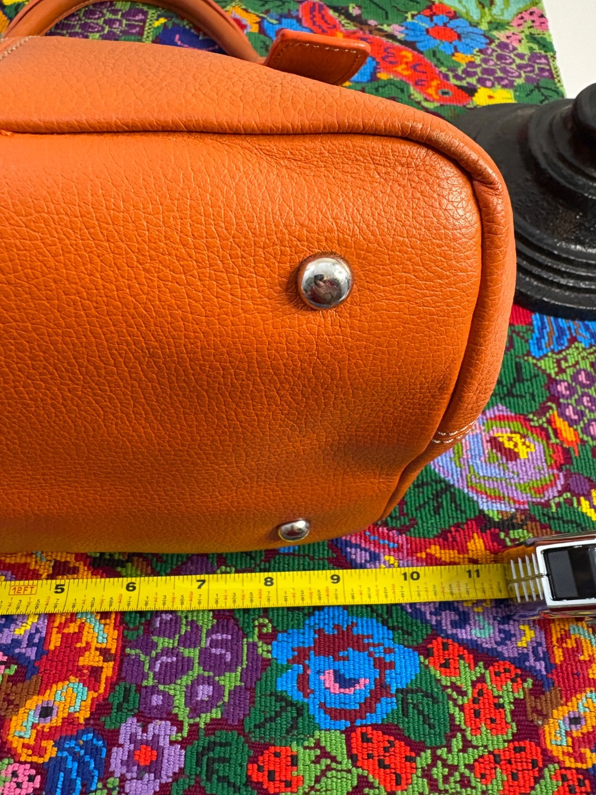 Tignanello Women’s Orange Leather Top Handle Branded Buckle Handbag Purse EUC