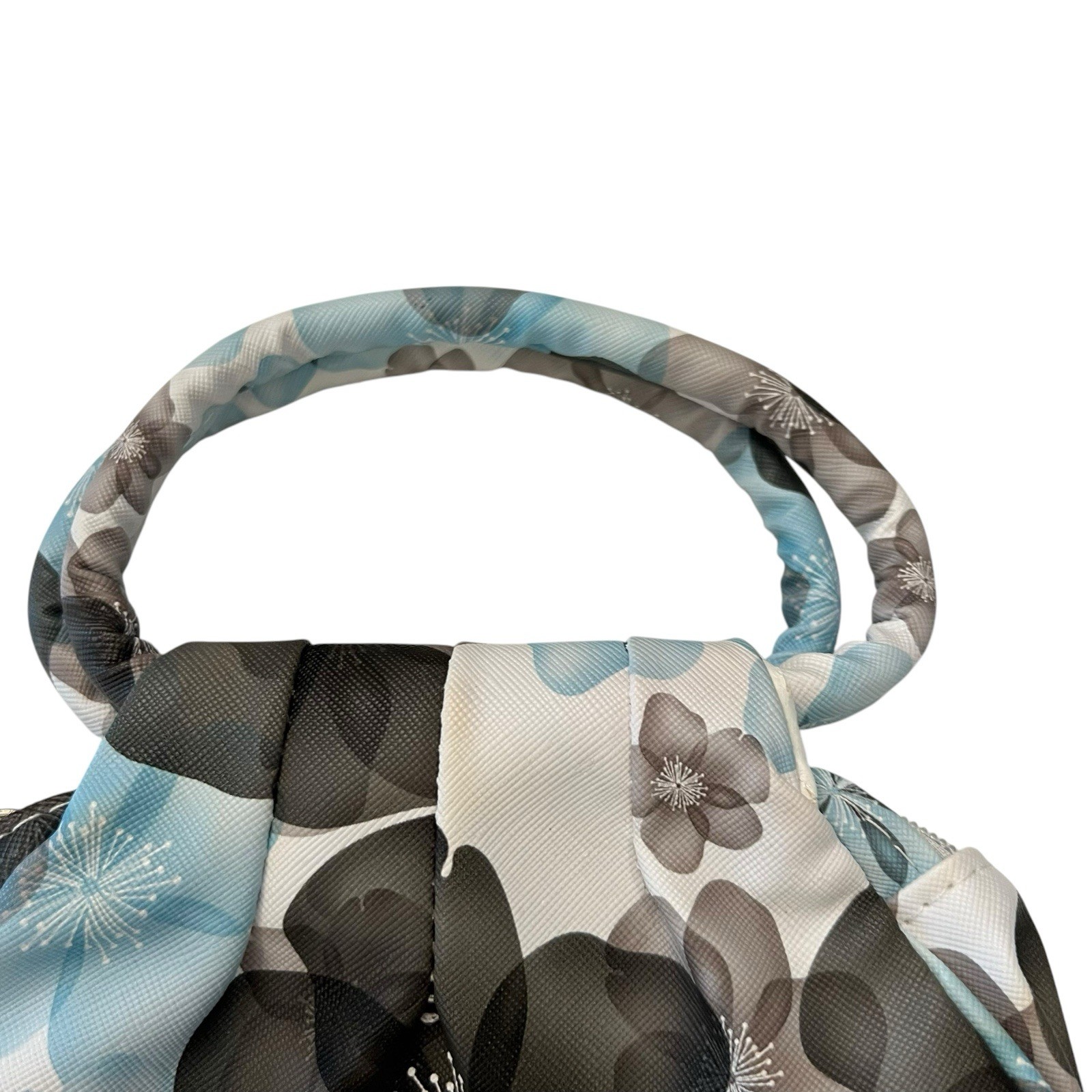 NEW Women’s Mini Top Handle Bag Purse Compact PU Handbag Blue Floral Party