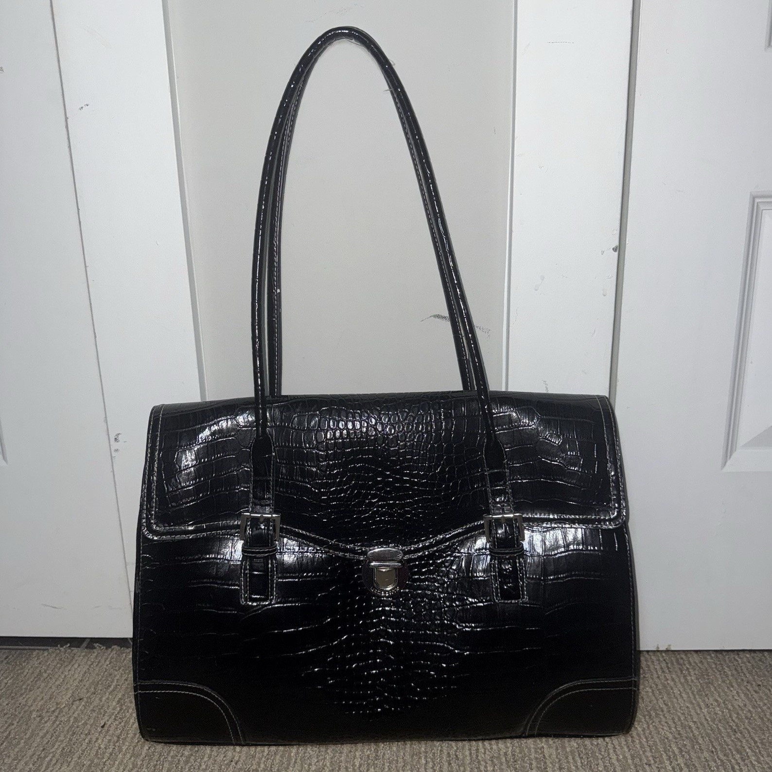 Vintage Liz Claiborne Black Croc Embossed Laptop Bag