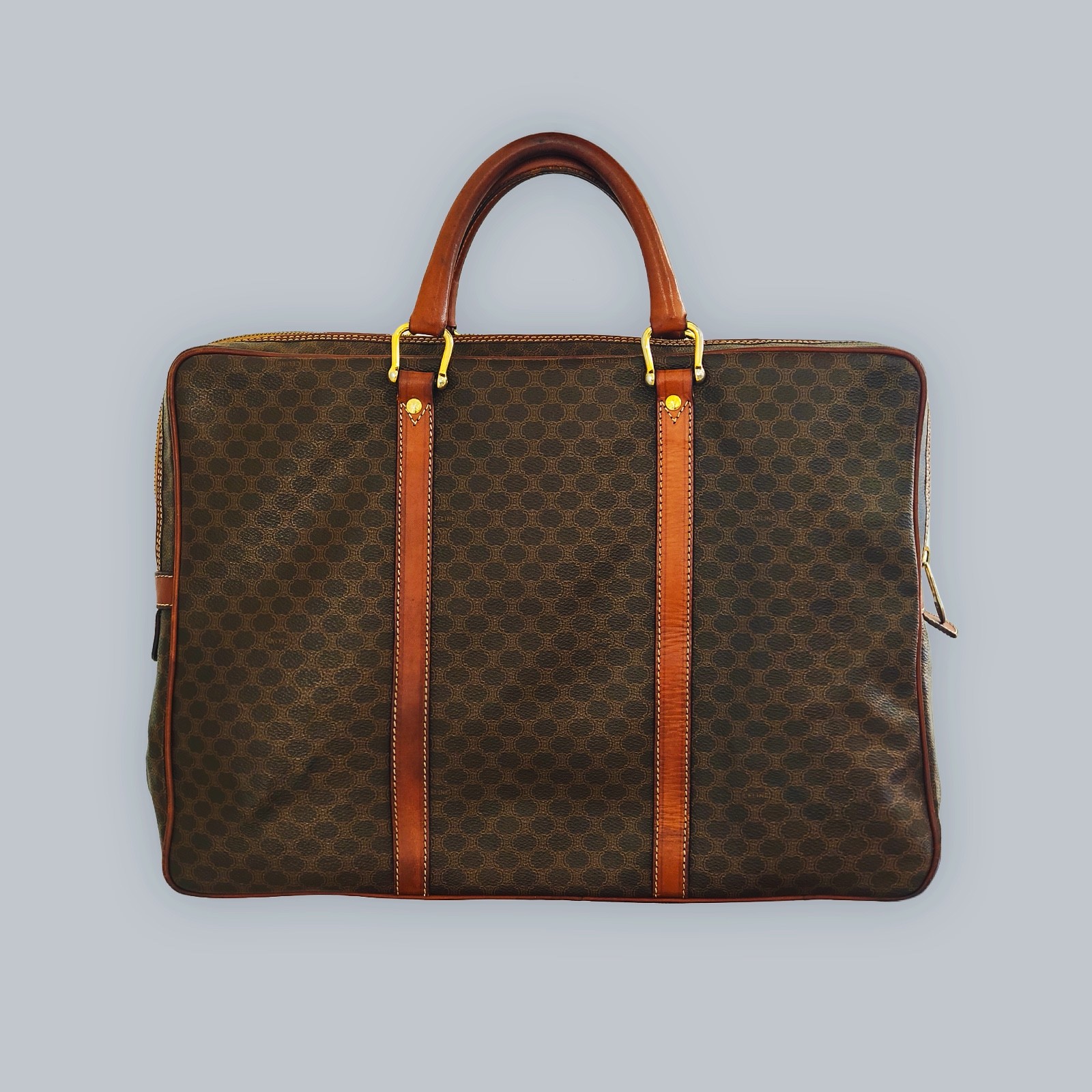 Vintage CELINE Macadam Briefcase Document Bag Coated Canvas Leather Italy 90s