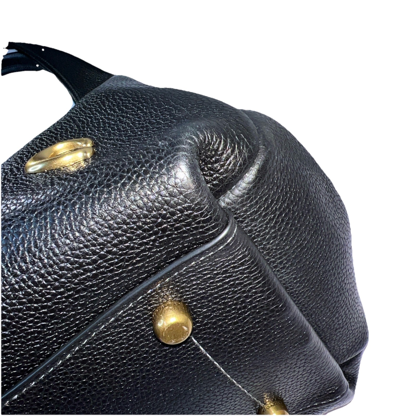 ❤️Coach Lana Large Black/Brass Polished Pebble Leather Shoulder Bag