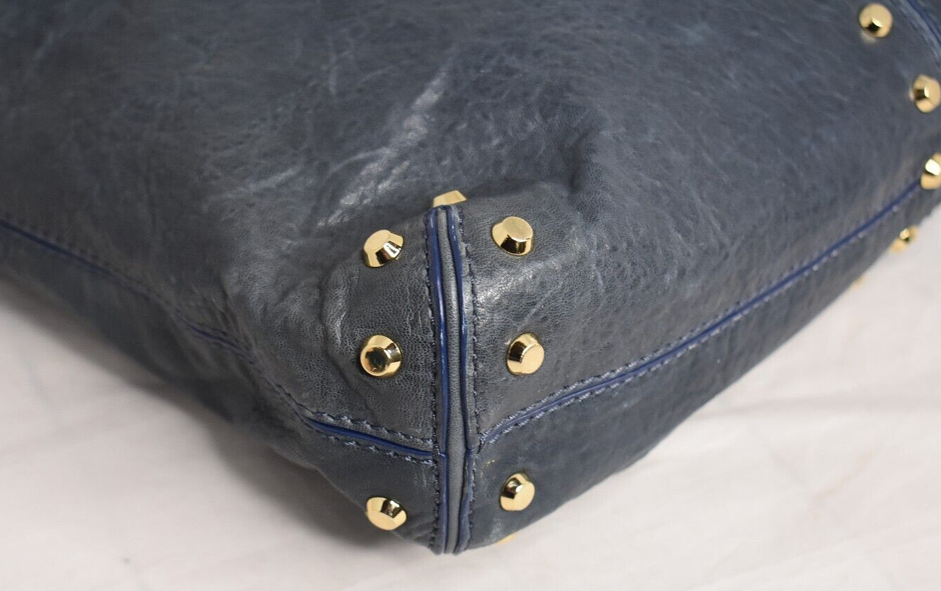 Michael Kors Purse Uptown Astor Stud Destressed Leather Navy Blue Shoulder Bag
