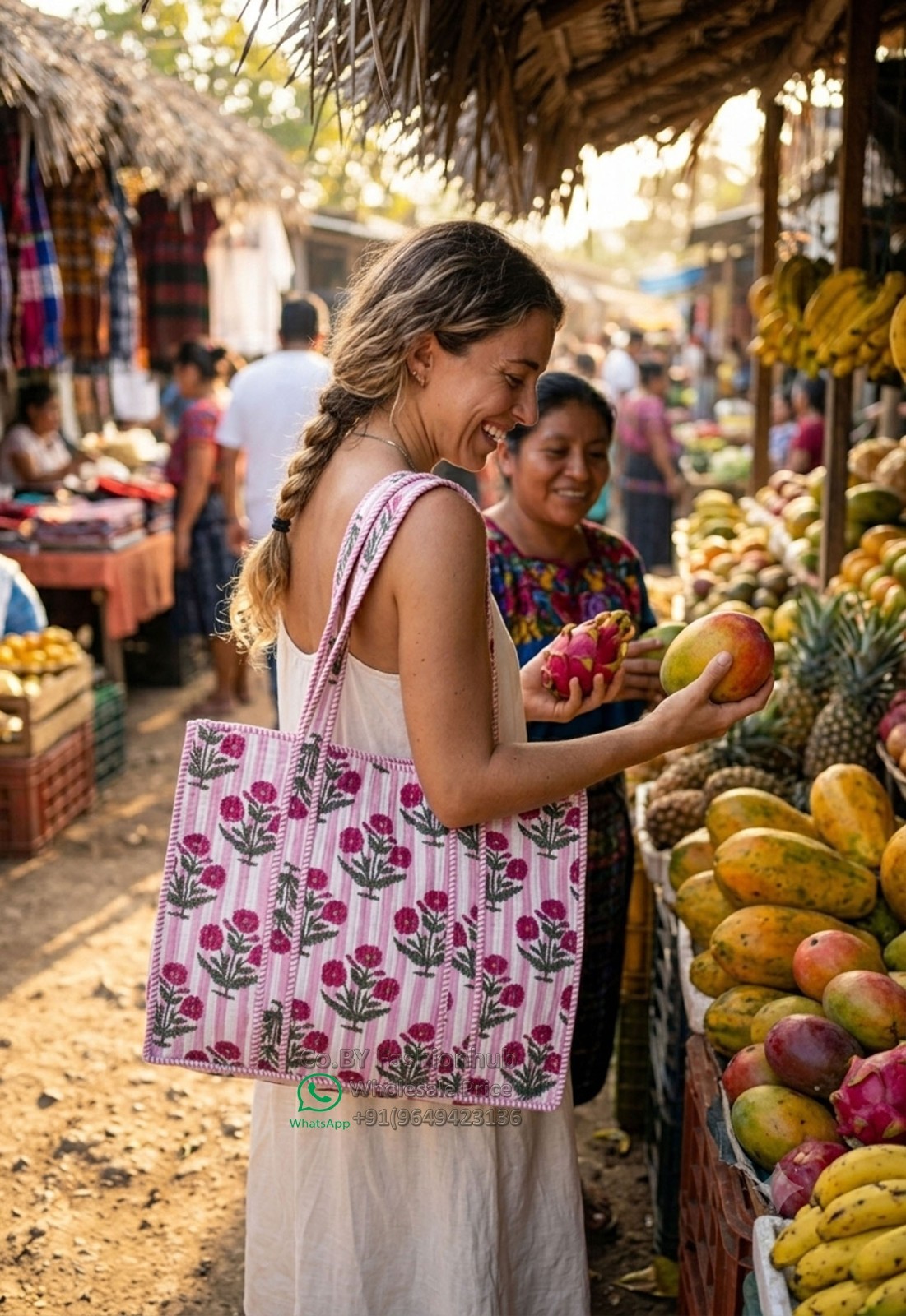 Handmade Eco-Friendly Quilted Cotton Market Bag Beach Tote Bag hand block bag
