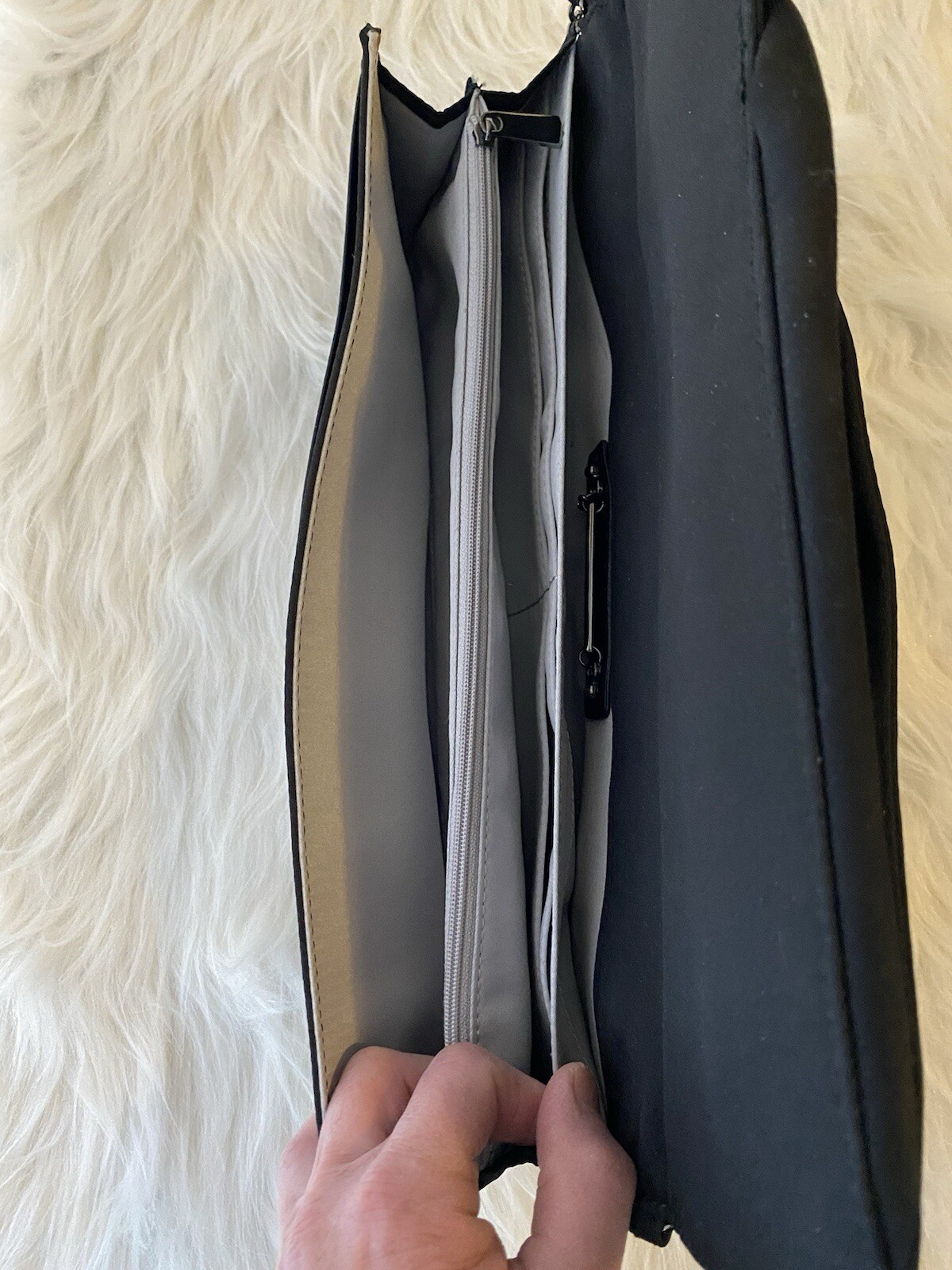 White House Black Market Black Satin Clutch Purse Bow Accent Chain Strap NWT