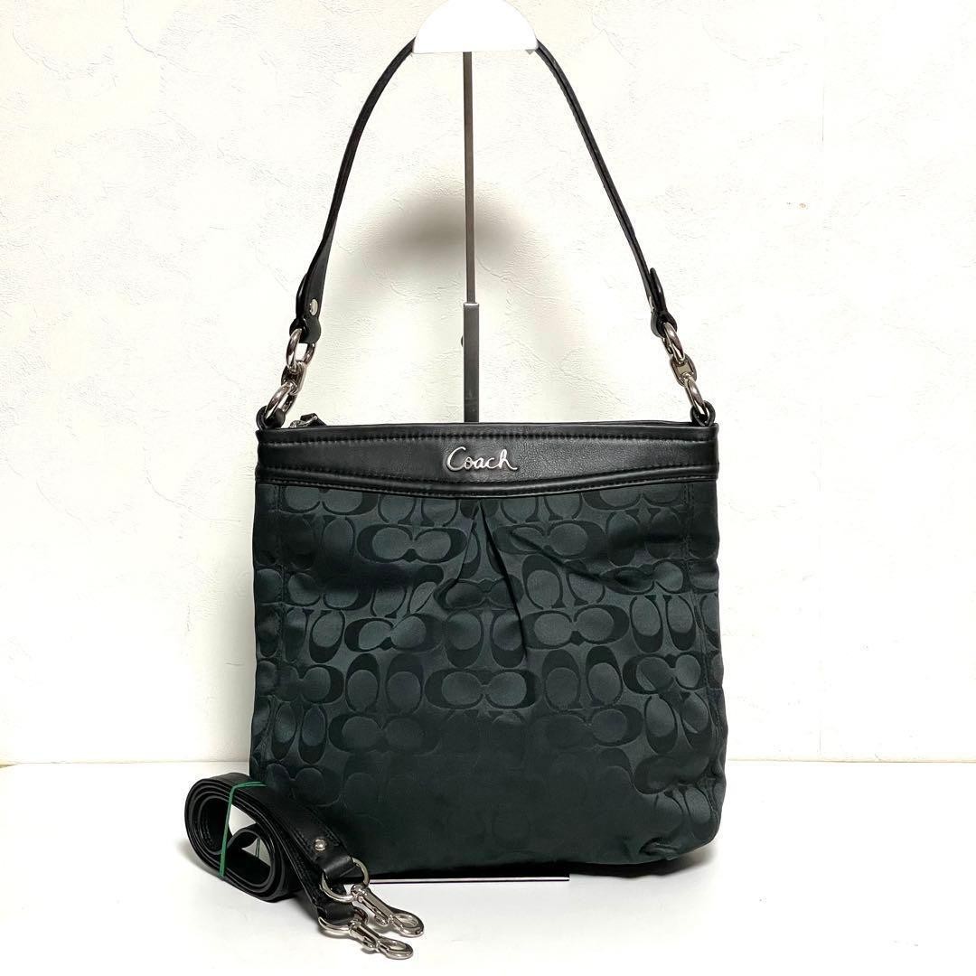 Coach 2Way Signature G1261 F20111 Shoulder Bag Canvas Black Authentic F0512117