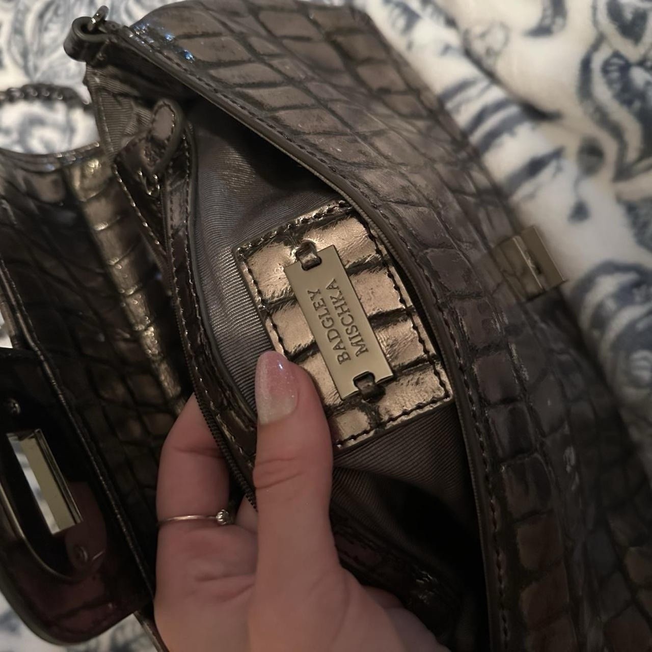 Rare Vintage Badgley Mischka brown croc print crossbody bag, excellent condition