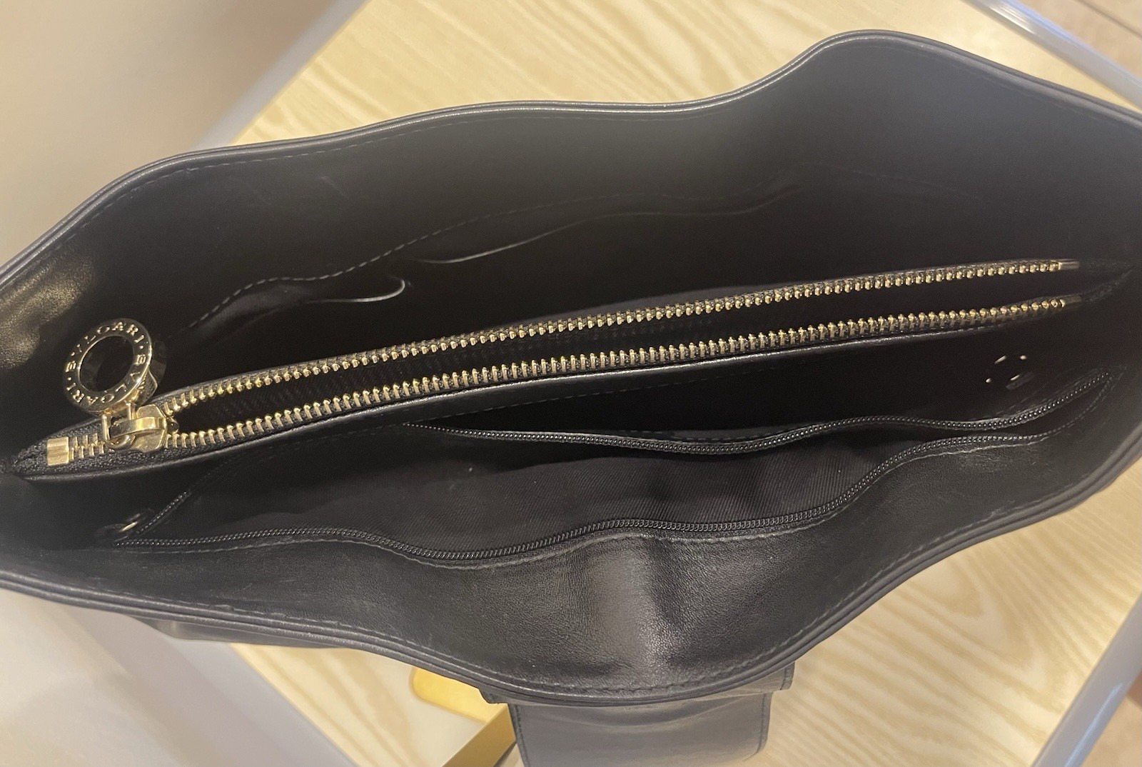 BVLGARI Women’s Black Shoulder Bag Gold Hardware Logo Buckle Zip Detachable