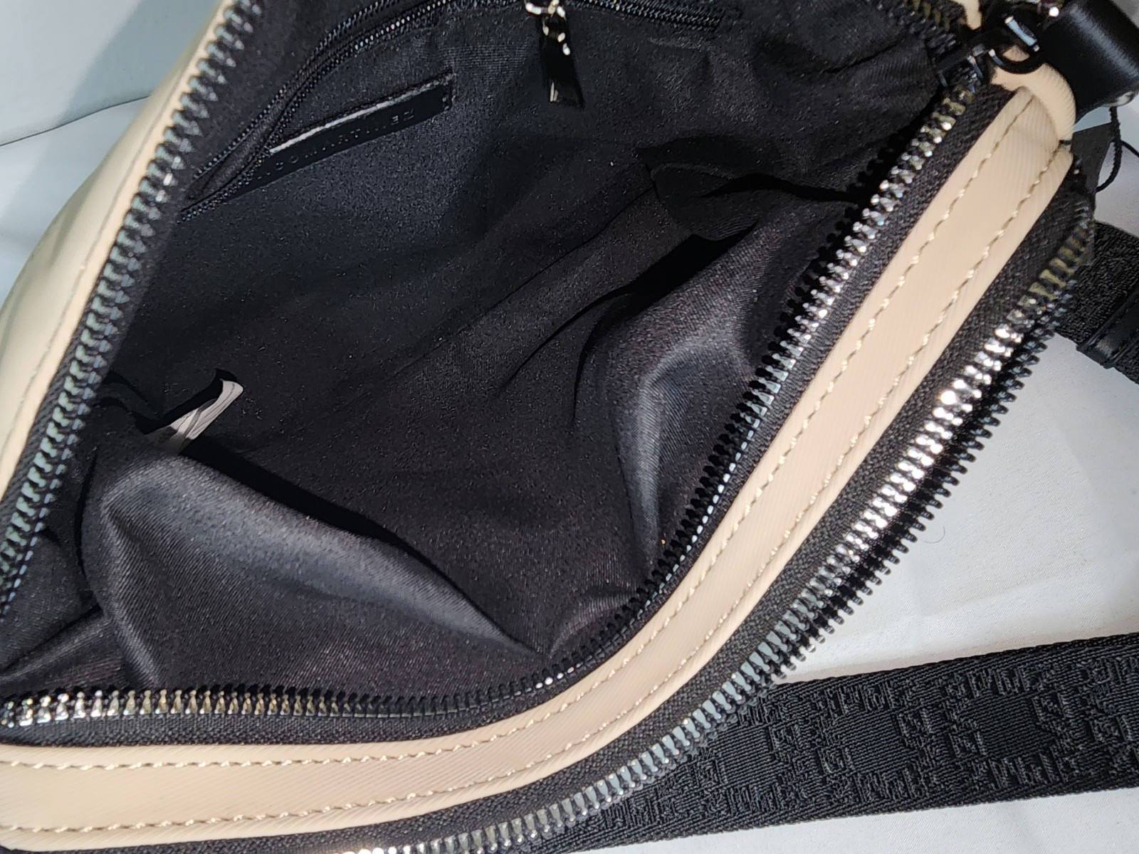PMZ Neutral Beige Nylon Crossbody Bag with Logo Webbing Strap