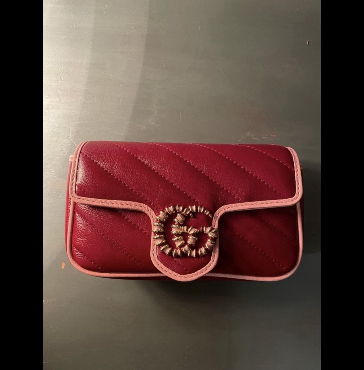 Rare GUCCI Marmont Super Mini Burgundy Red and Pink Orchon Azal Cross Body Purse