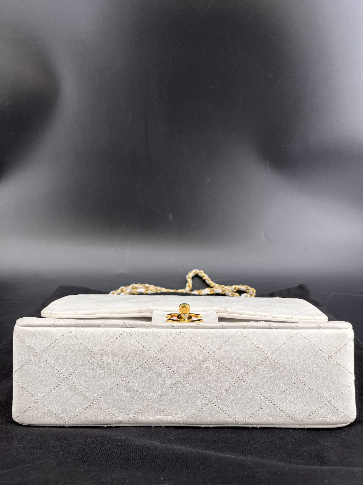 Authentic Chanel Medium Classic Double Flap White Caviar Light Gold HW Bag