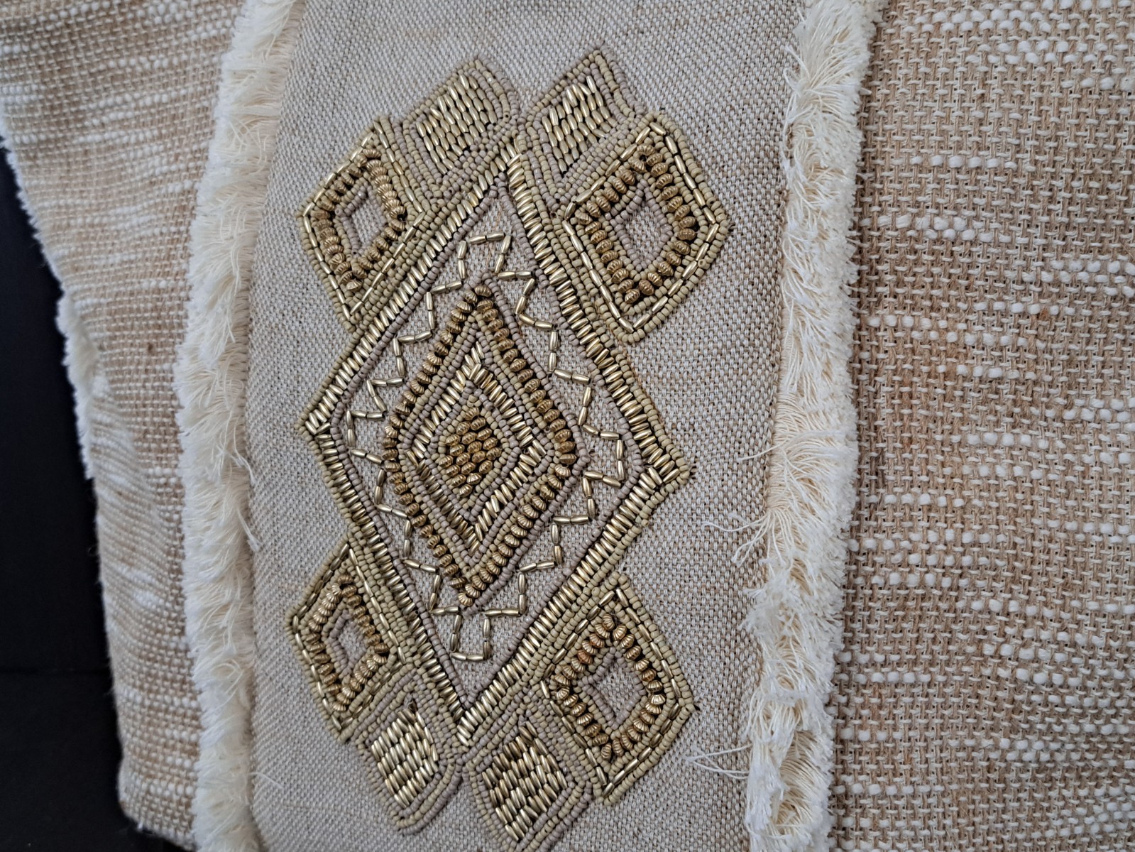 Antik Kraft Large Boho Tote Bag w/ Beads, Cotton+Jute Resort Beach Travel Purse