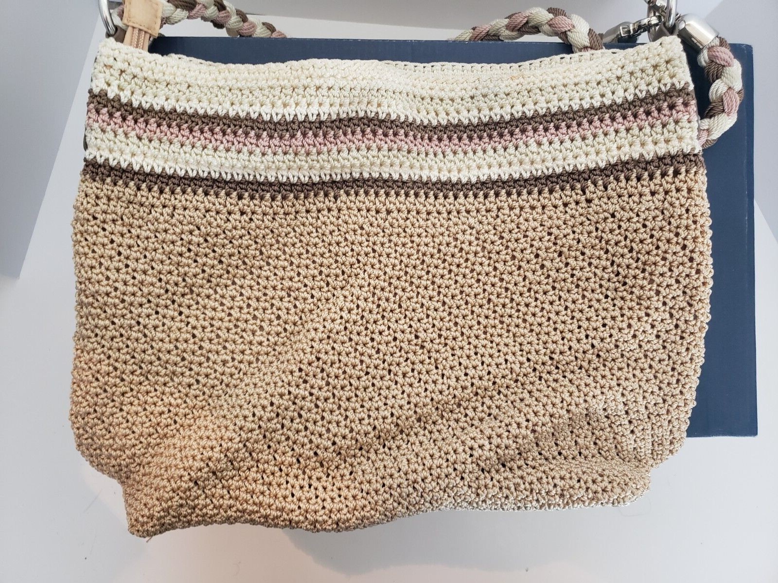 The Sak shoulder/carry on large crochet tote, tan, dimensions about 14x11x4