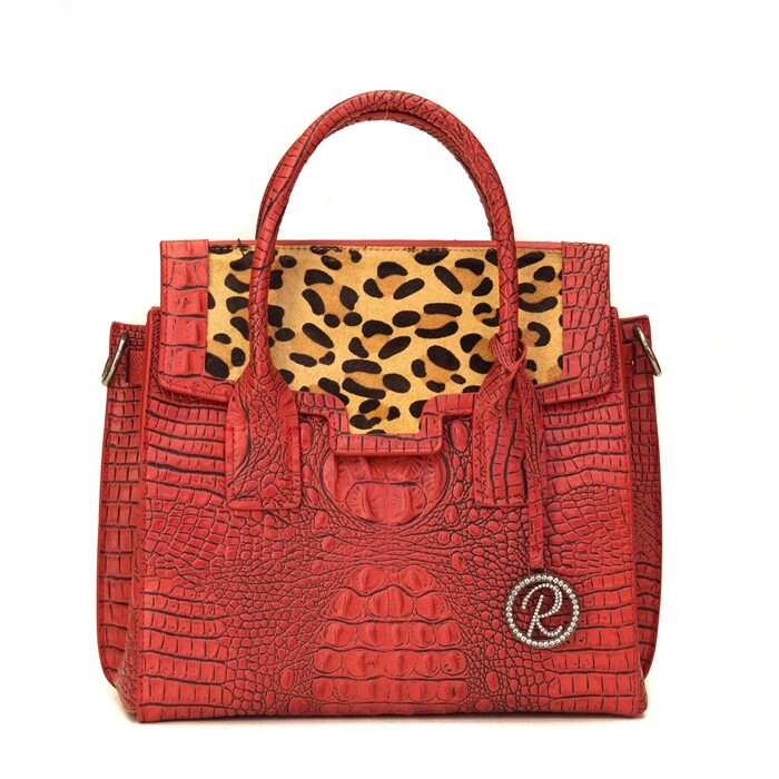 Raviani Crocodile Leather Satchel Bag W/Crystals & Shoulder Strap