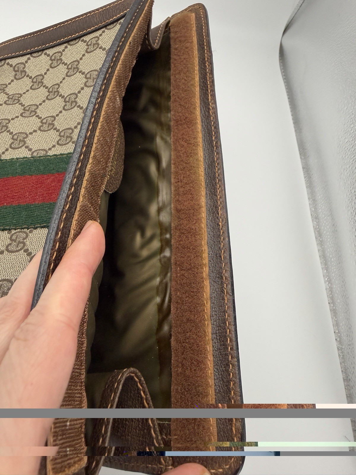 Authentic Gucci Vintage GG Supreme Clutch Web Stripe PVC Brown Classic