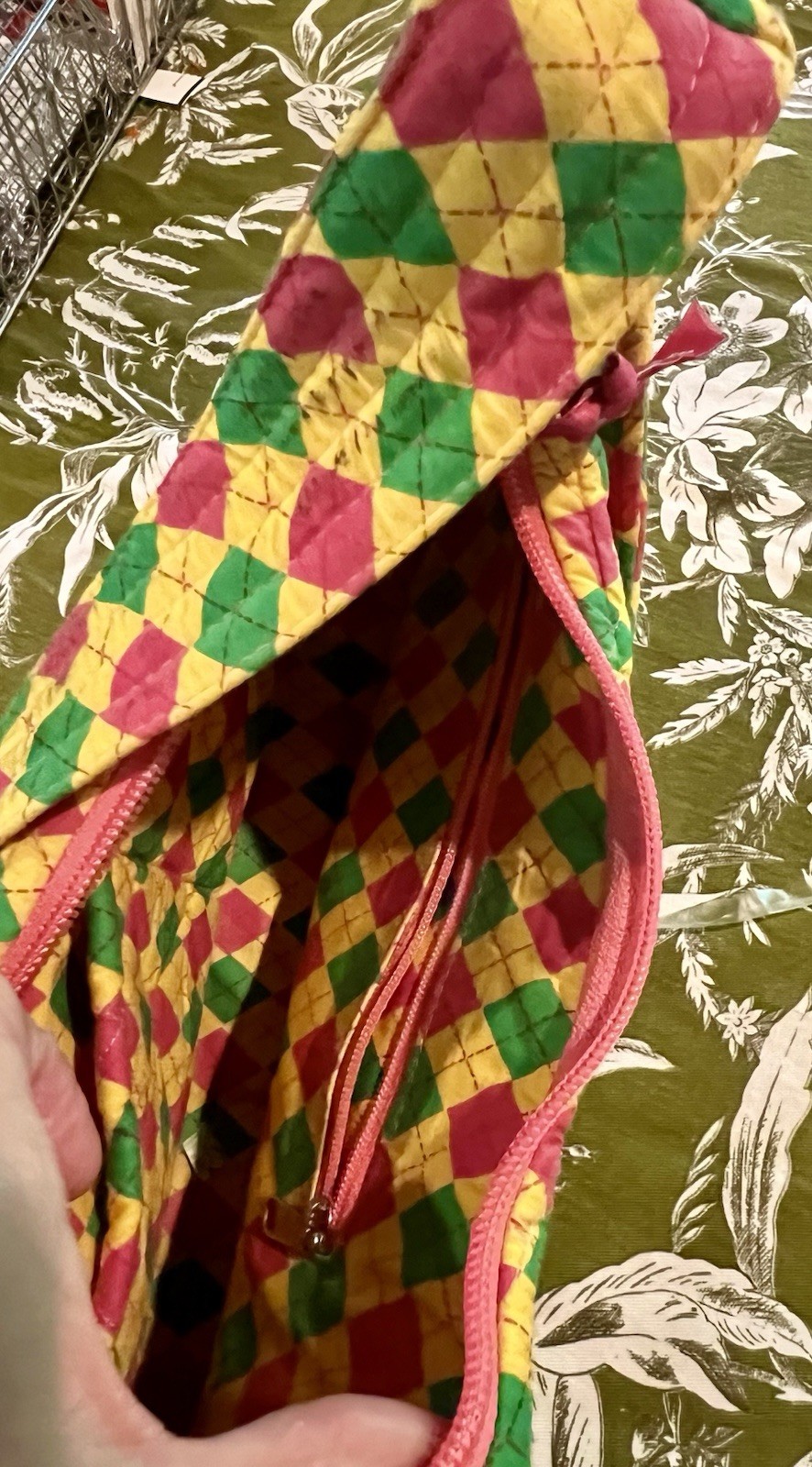 BELLA TAYLOR Bag. Green,yellow, Pink Quilted, Diamond Pattern Shoulder Strap.