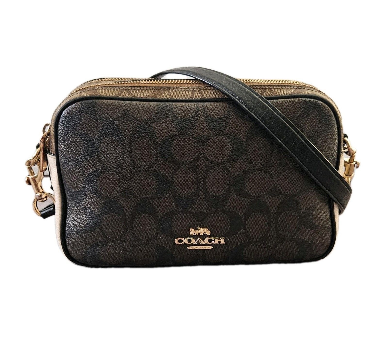 Coach Jes Crossbody Bag Blocked Signature Canvas Gold Khaki Brown Multi C1767