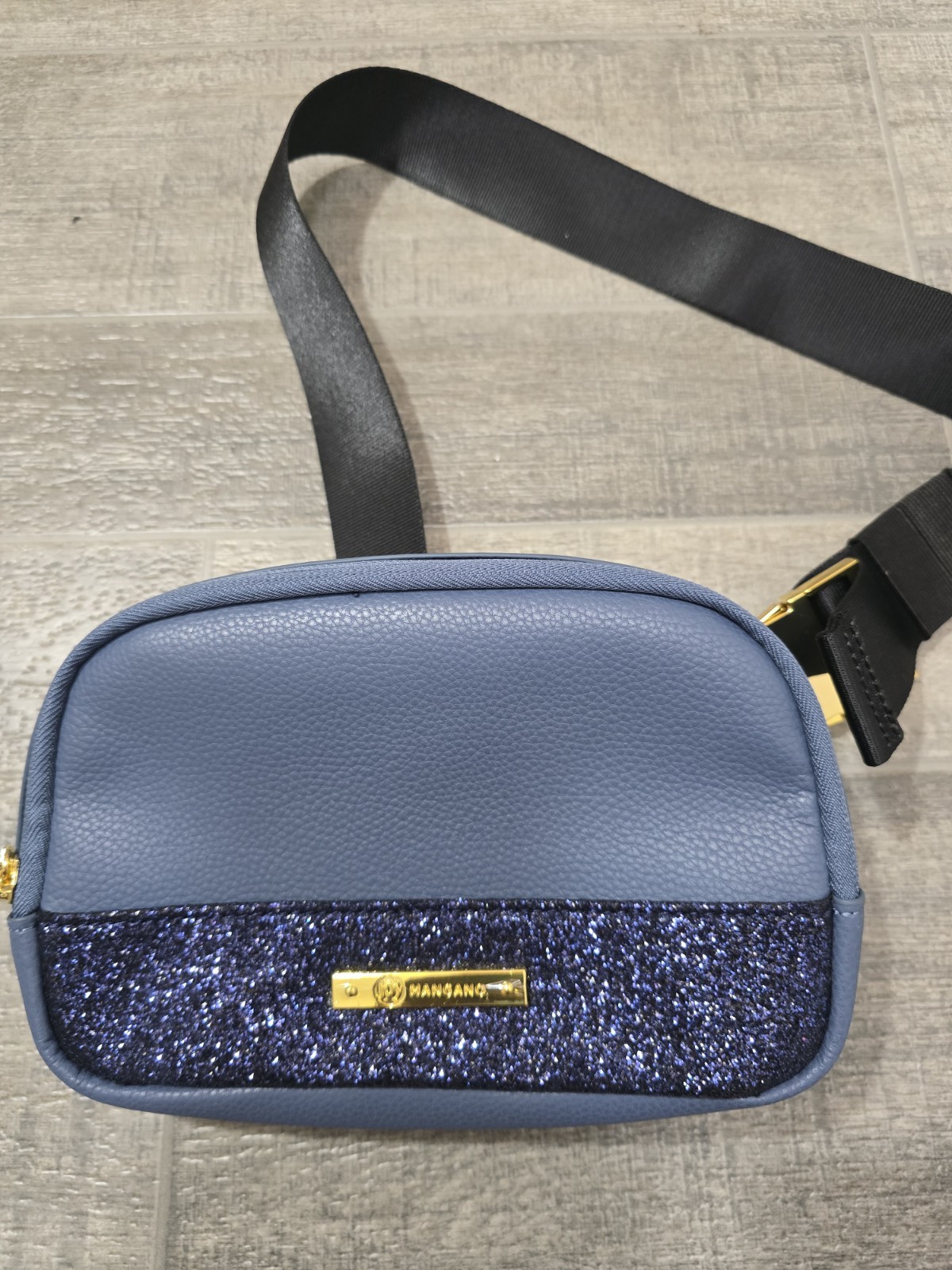 Joy Couture Sleek Silhouette Leather Sparkle Waist/Sling Bag Astral Blue NWOT