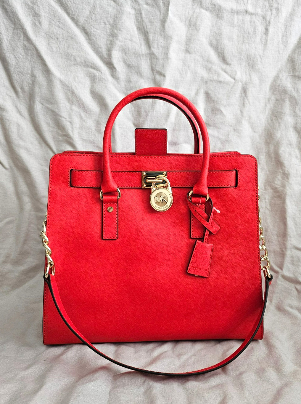 Michael Kors Hamilton Large Satchel Classic Design Mandarin/Gold Navy/Gold