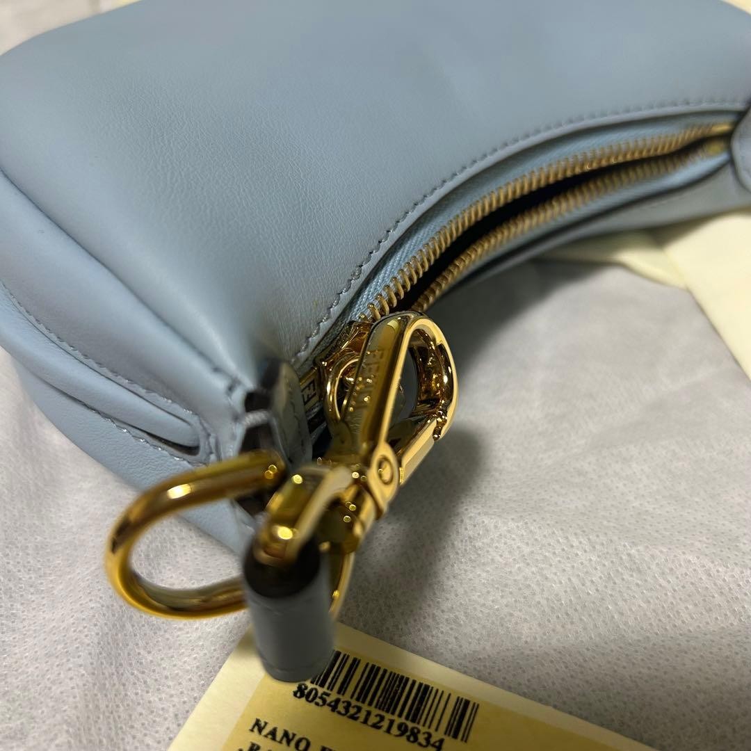 FENDI Nano FendiGraphy Micro Bag Pouch 7AS089 Light Blue Leather Women New Auth