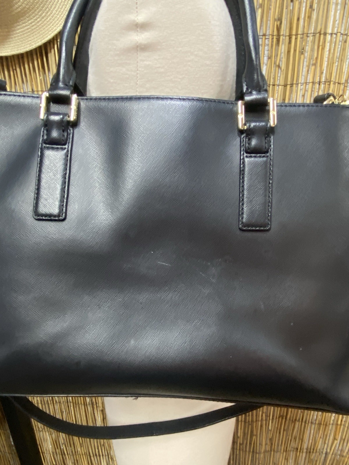 Tory Burch black saffiano leather tote bag large satchel gold hardware
