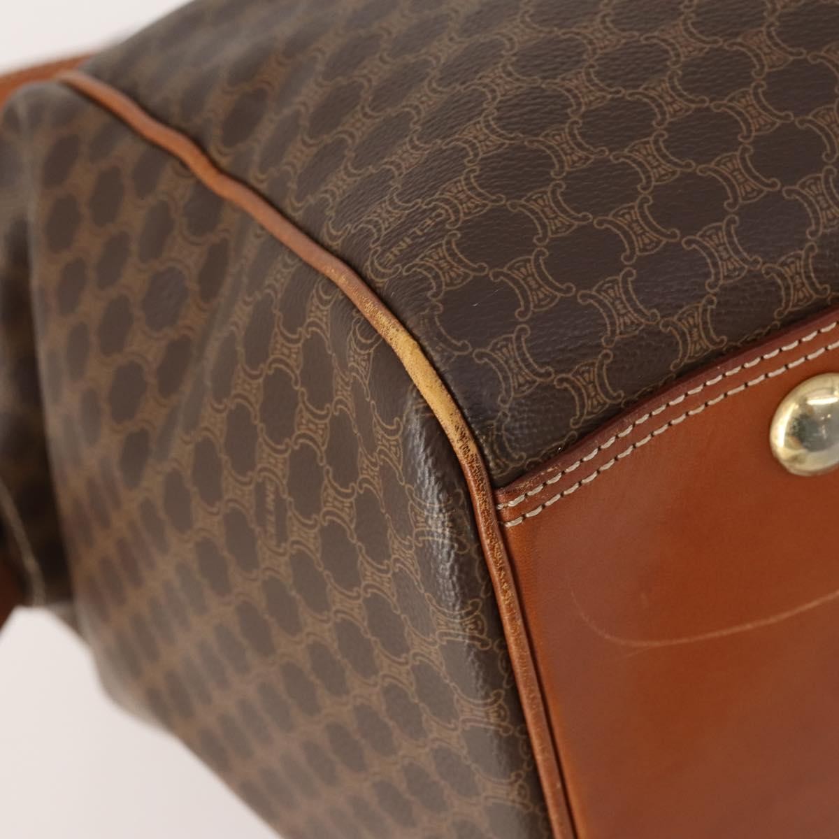 CELINE Macadam Canvas Boston Bag PVC Leather 2way Brown Gold Auth ep14007