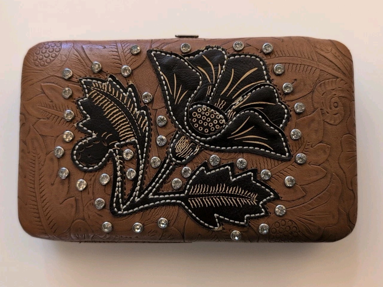 MONTANA WEST Brown Leather Clutch Rhinestone, Western, Cowgirl