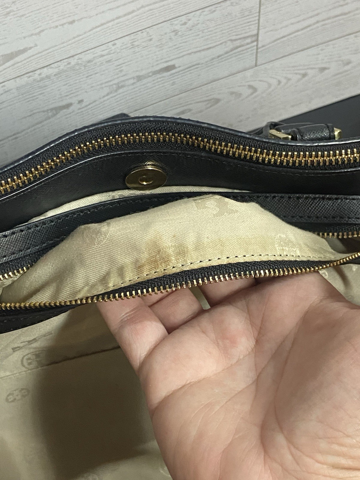 Tory Burch black saffiano leather tote bag large satchel gold hardware