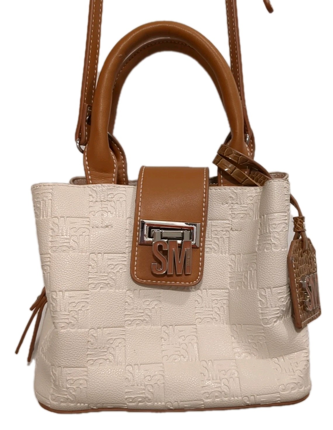 Steve Madden Sanibel Satchel Bag Bone W/ Embossed Logo W/Crossbody Strap