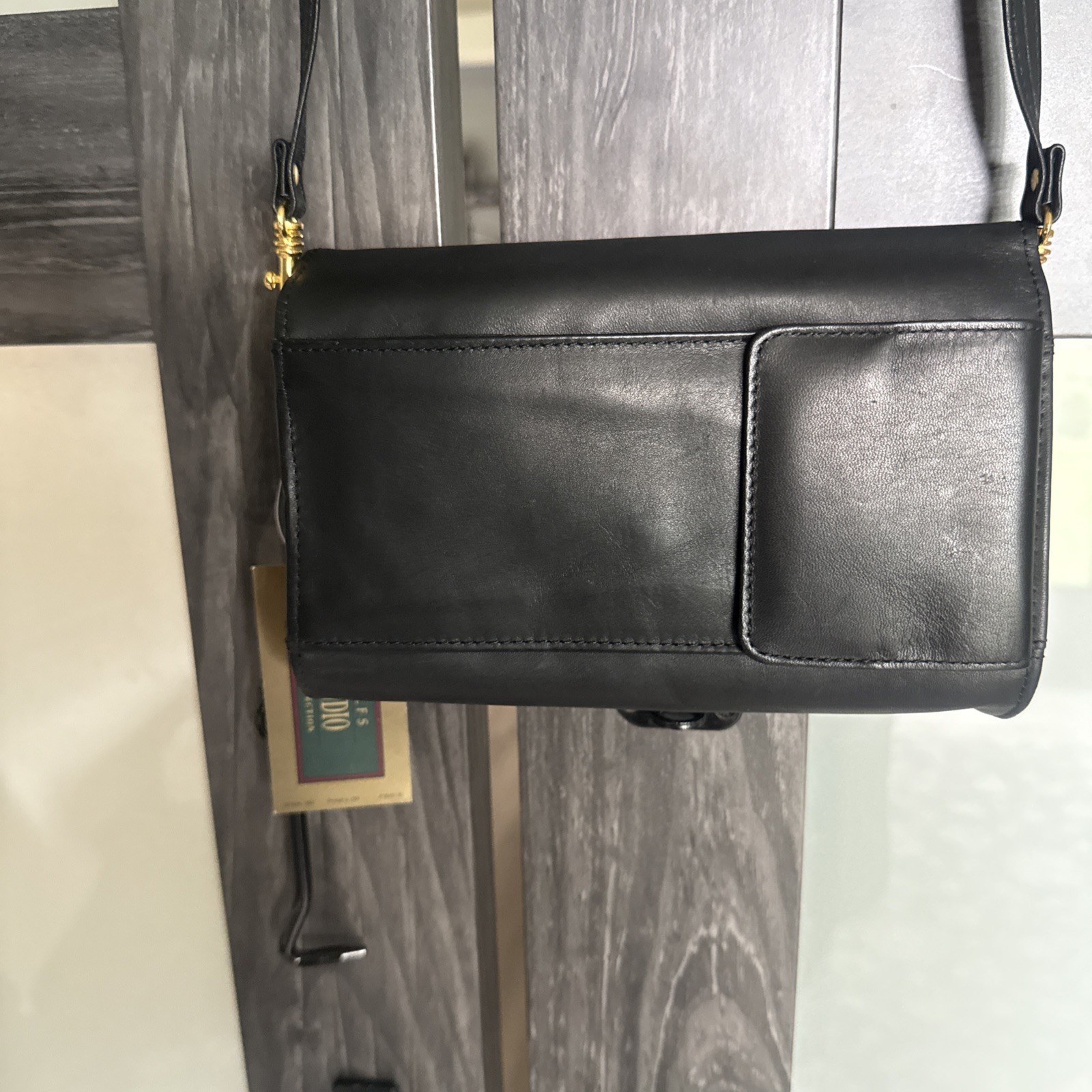 Rolfs Studio Collection Black Cowhide Leather Vintage Crossbody Purse NWT