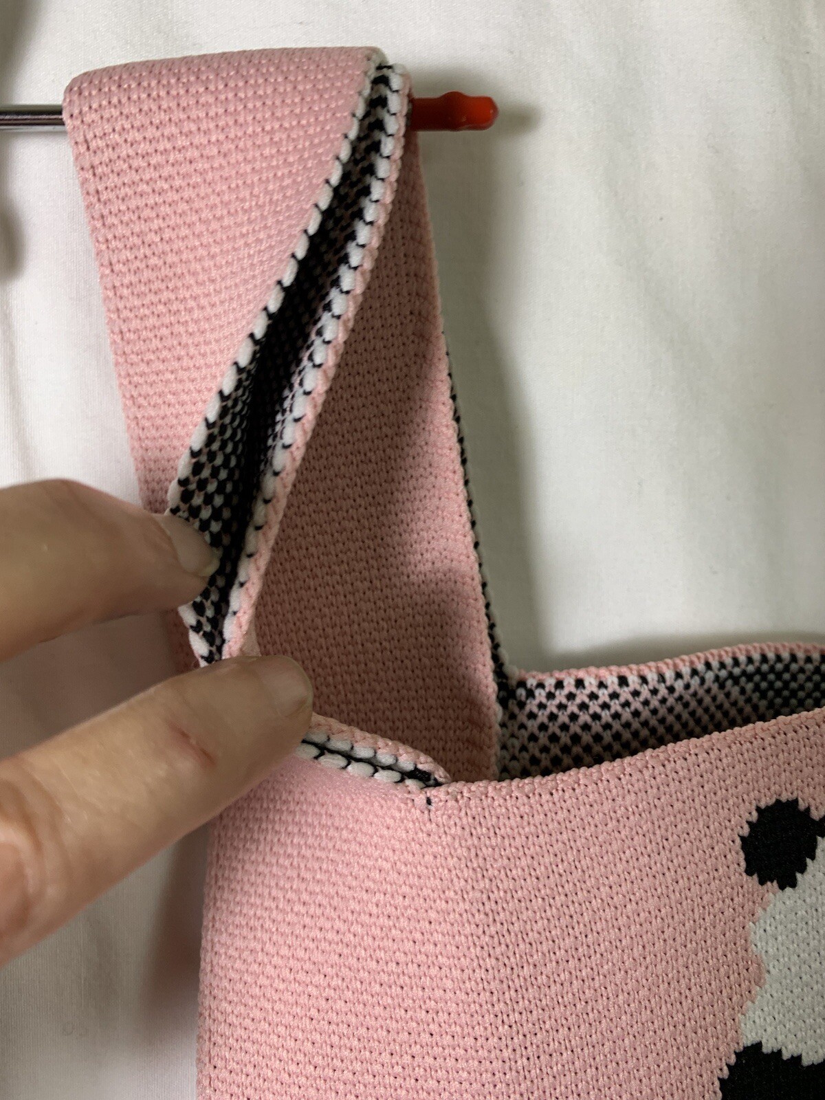 Knitted PINK Panda Tote Bag Small Size 8″W x 12.5″ L Women Children Purse Bag