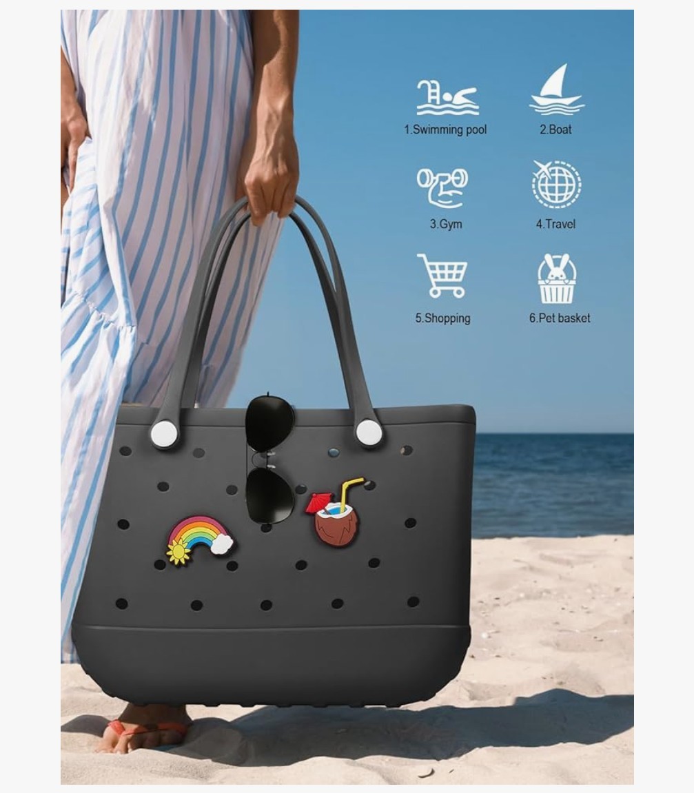 EVA Beach Bag Rubber Tote Waterproof Travel Sports Croc Women XLARGE – Black