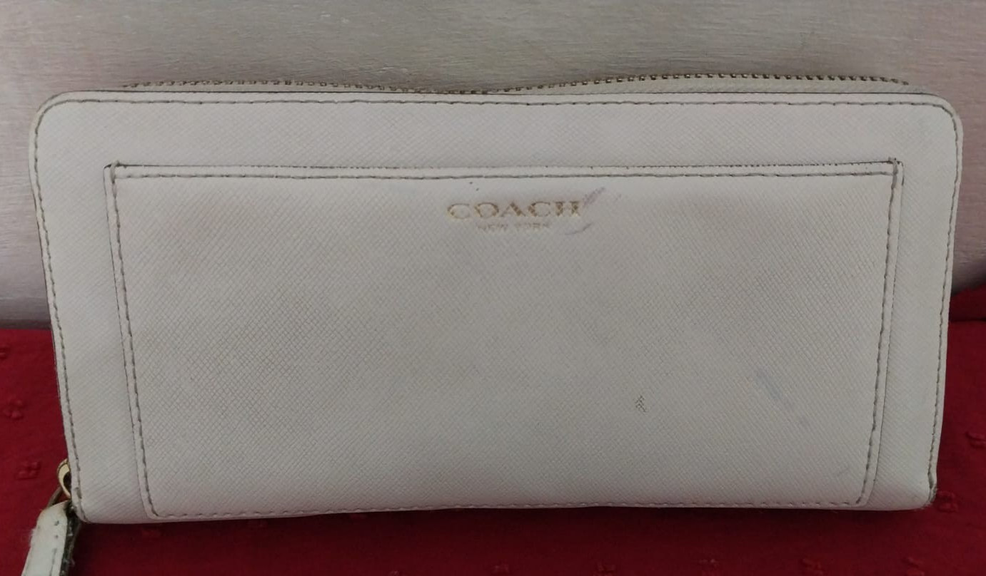 Authentic Coach Zip-Around Long Wallet – White Saffiano Leather