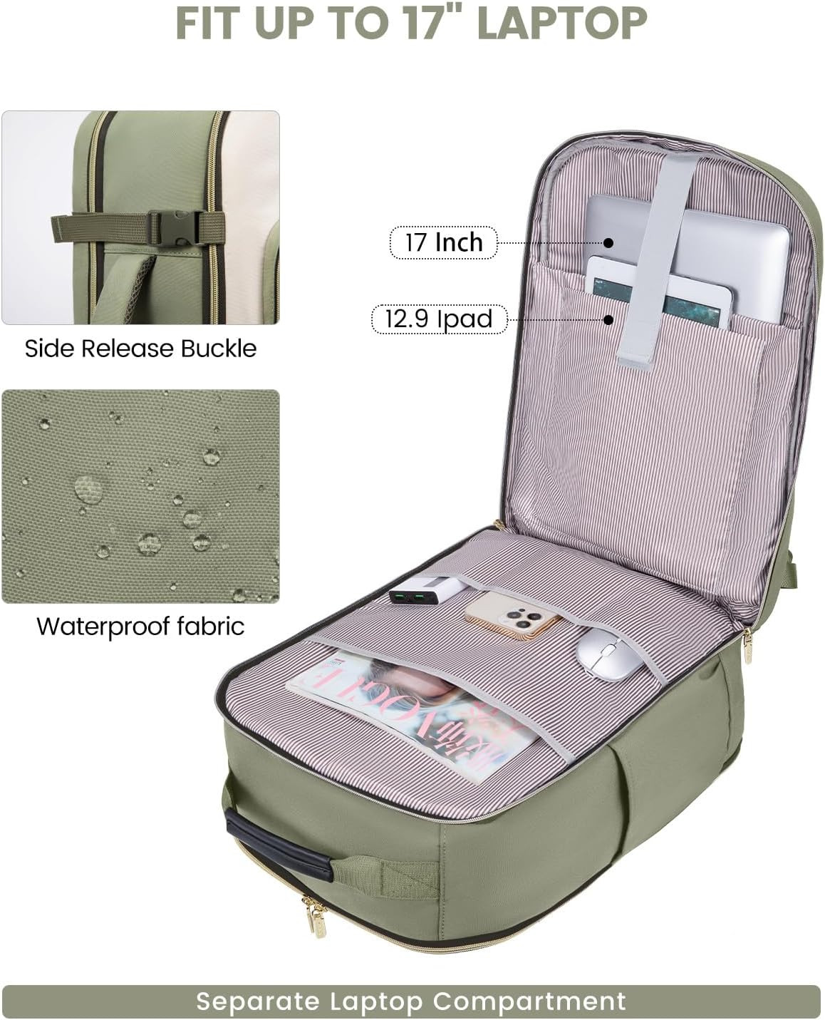 40L Travel Backpack with Packing Cubes, TSA Approved for Laptops