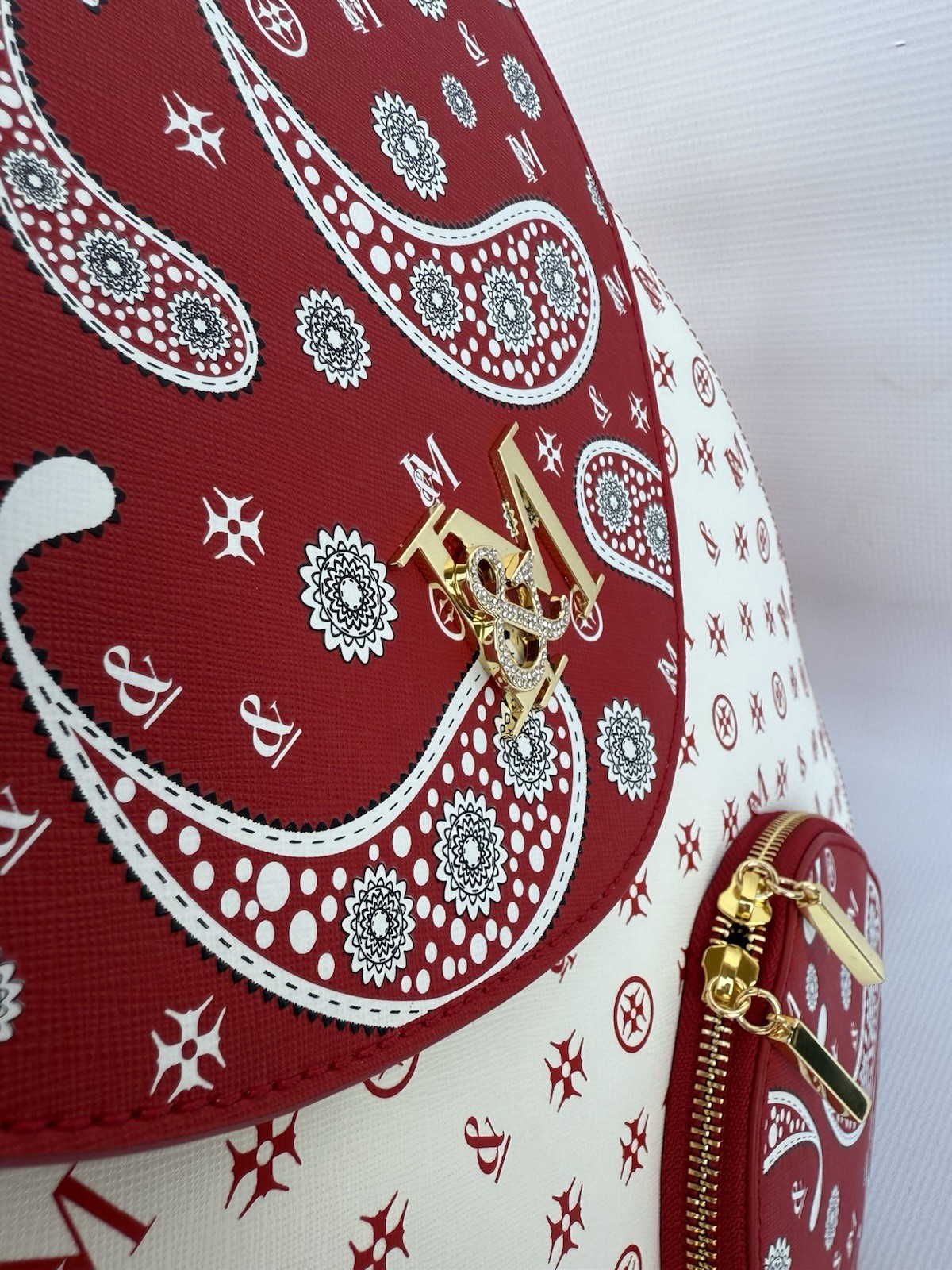 Isaac & Moore Luxury Leather Backpack – Designer, Exclusive, Red/White, Rare