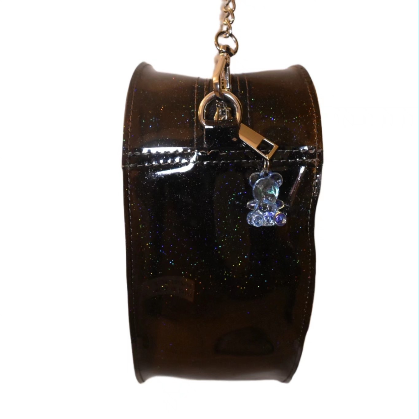 Heart-Shaped Graphic Print Zip Shoulder Bag Chain Strap Charm Silver Hardware