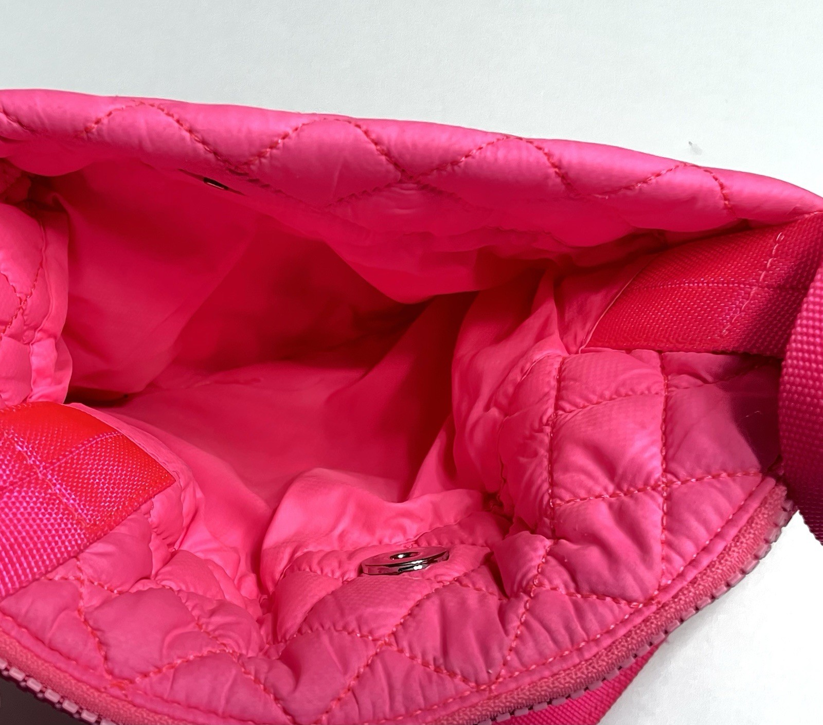 MZ WALLACE Flat Neon Pink Crossbody Bag Purse Quilted Pockets Zip