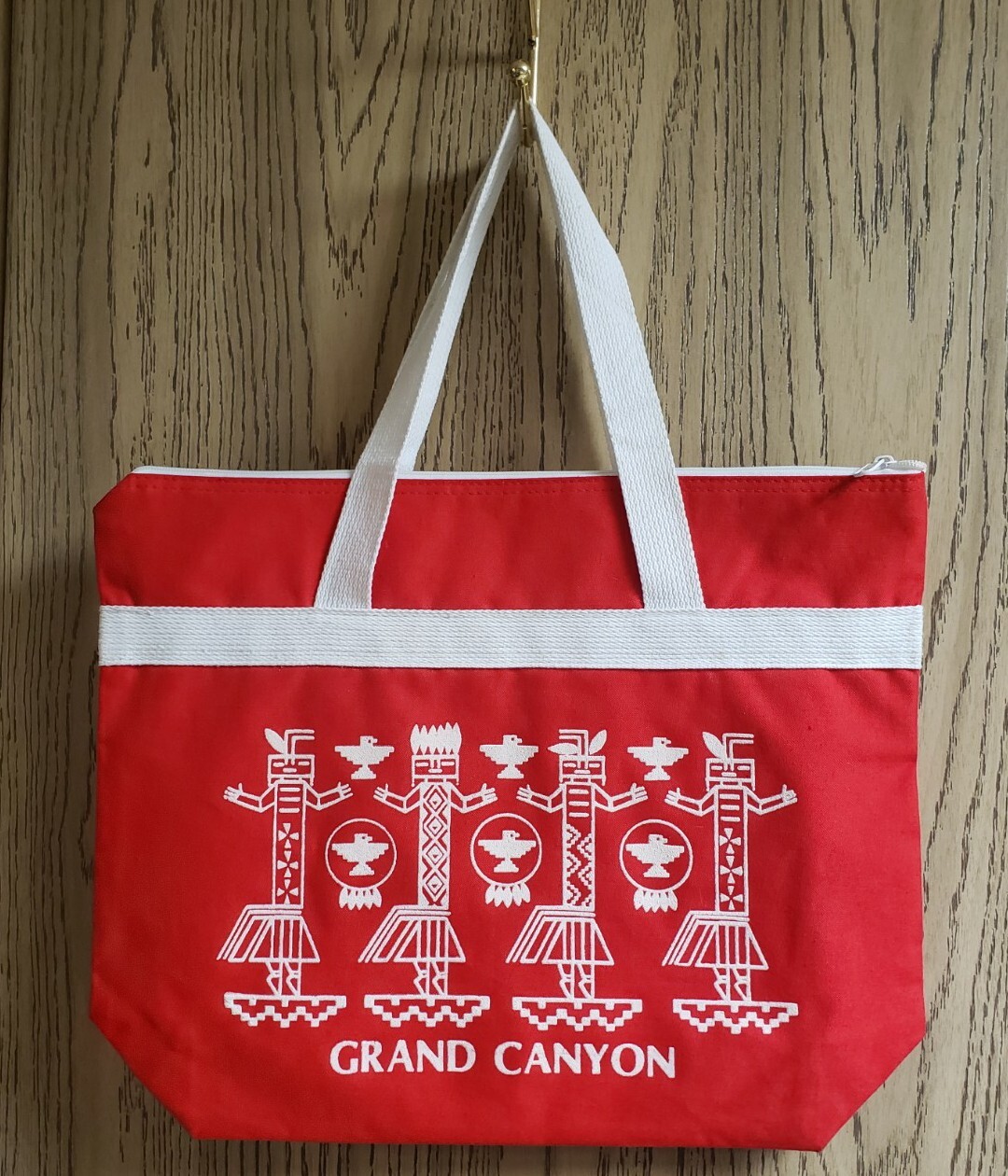 Vintage 90s Grand Canyon Canvas Tote Bag Native American Dancers Red White Retro