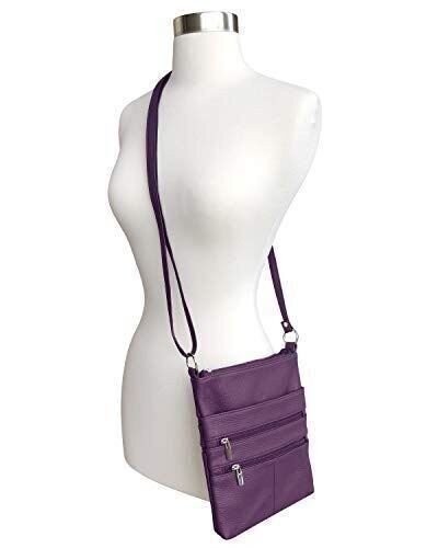 Purple Mini Body Purse Multi Pocket Cross Body Handbag Adjustable Shoulder Strap