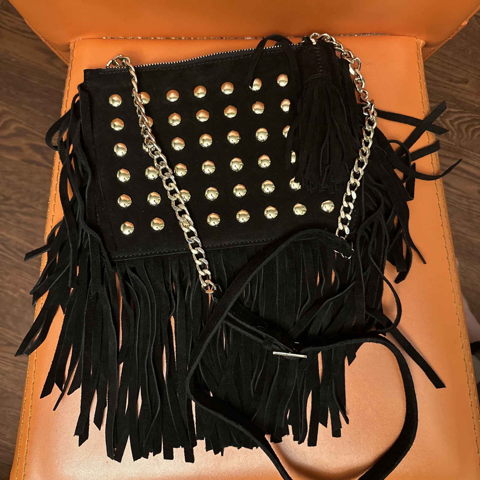 NWOT Alice & Olivia Crossbody Black Suede And Studs Bag￼