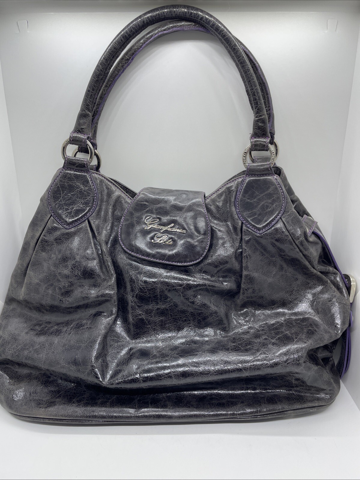 Gianfranco Listi Black Leather Italian Handbag – 14x11x5 Inches
