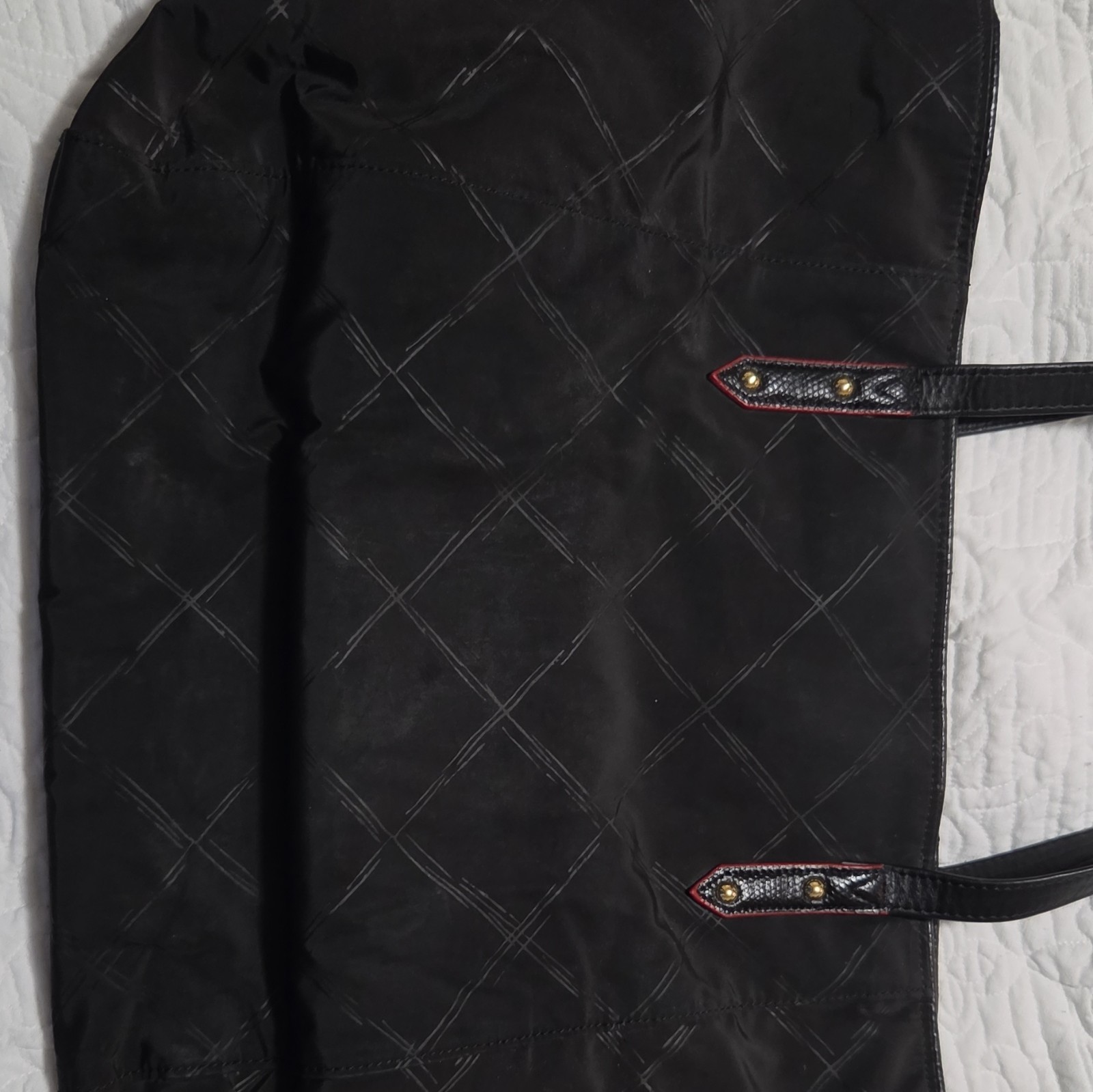 Vera Bradley Black Tote Bag Quilted Stitching Zip Top Gold Hardware Pockets