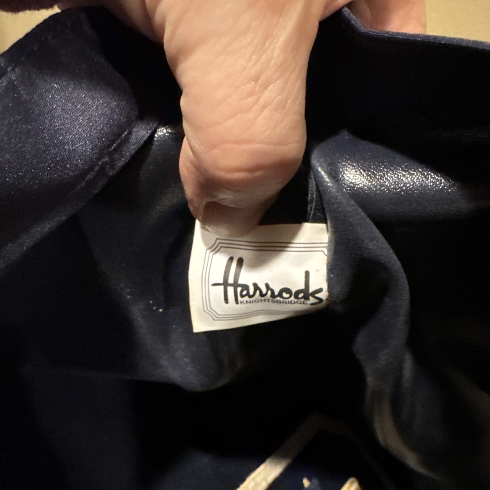 HARRODS Knightsbridge Super Logo Shopper Bag 1990’s Navy Blue 15” x 16.5” VTG