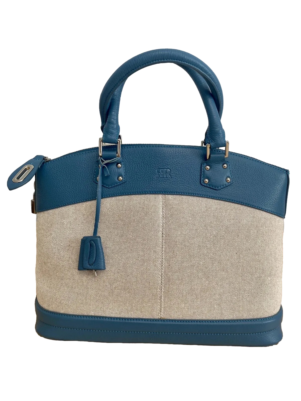 EUC Pedro Rogado Blue Leather Canvas Fabric Purse – Handbag – Made in Spain