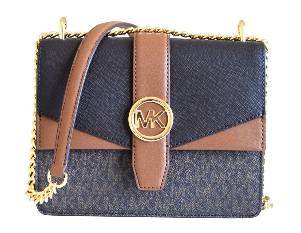 Michael Kors Satchel Bag GREENWICH SM FLAP XBODY Light Brown Multi