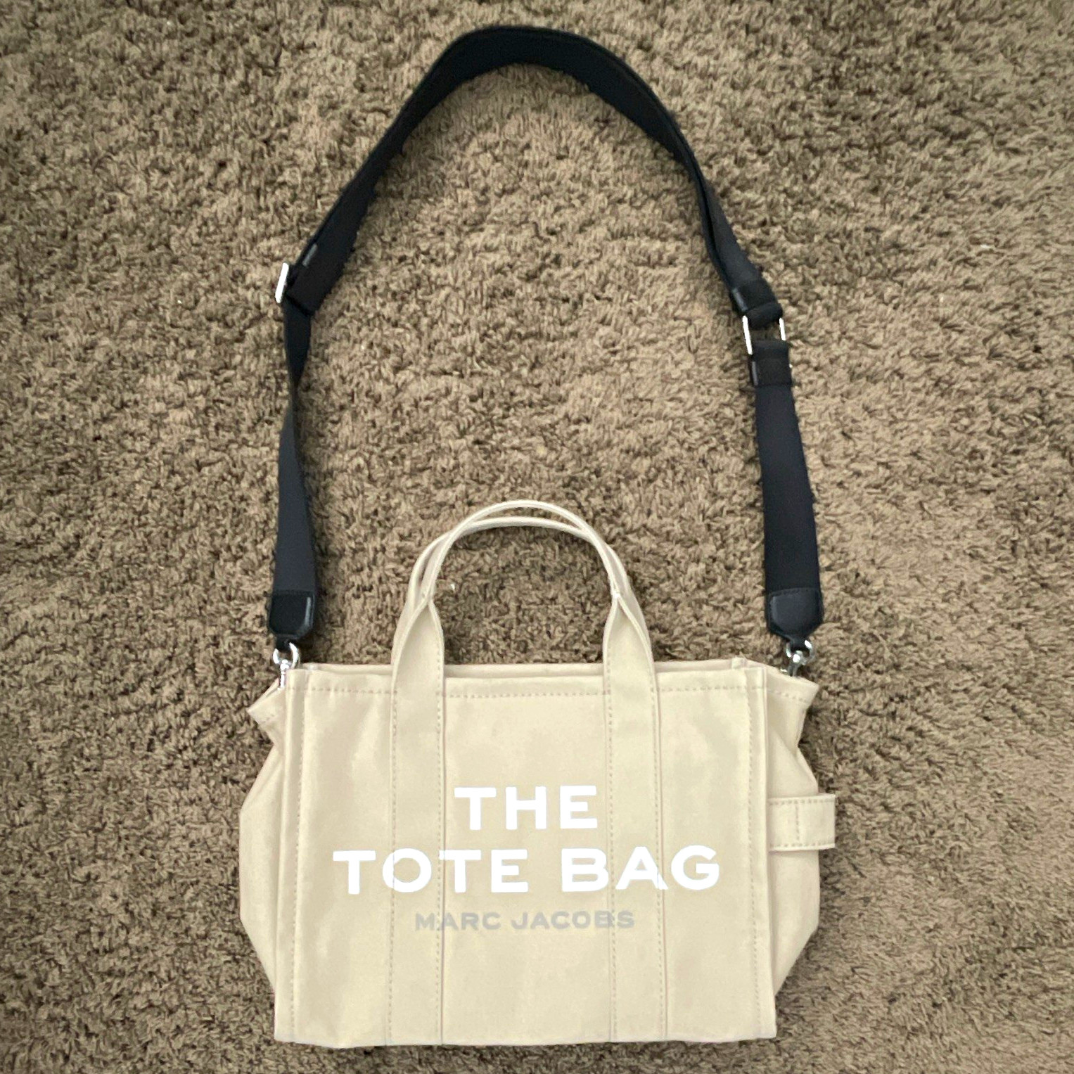 Marc Jacobs The Tote Bag Small Beige Zip Logo Tote w/ Detachable Crossbody
