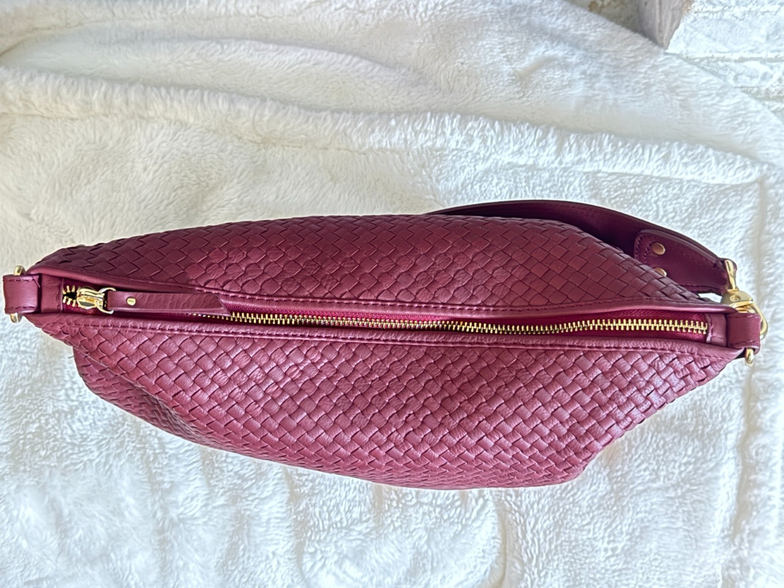 Quince Sloane Handwoven Shoulder Bag Merlot NWT Italian Leather