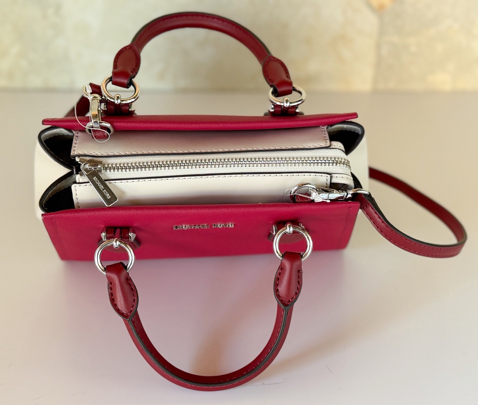 Michael Kors Marilyn Small Satchel Shoulder Bag Color-Block Dark Raspberry Multi
