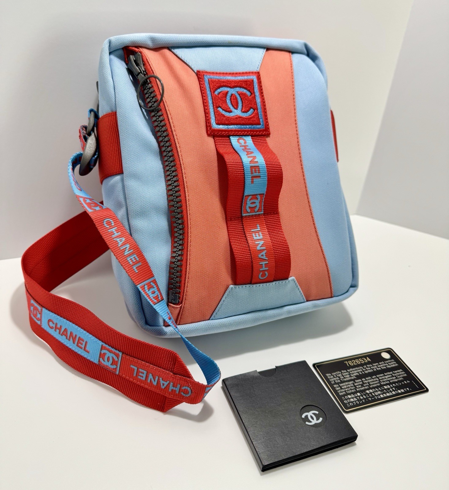 Chanel Sport Line Red Blue Medium Crossbody Vintage Unisex Canvas Nylon CC Logo