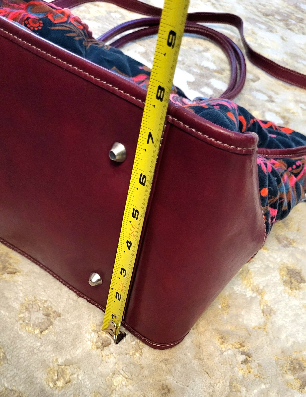 Authentic Vintage Oilily Bag Velour with Burgundy Leather Handles/ Base Interior